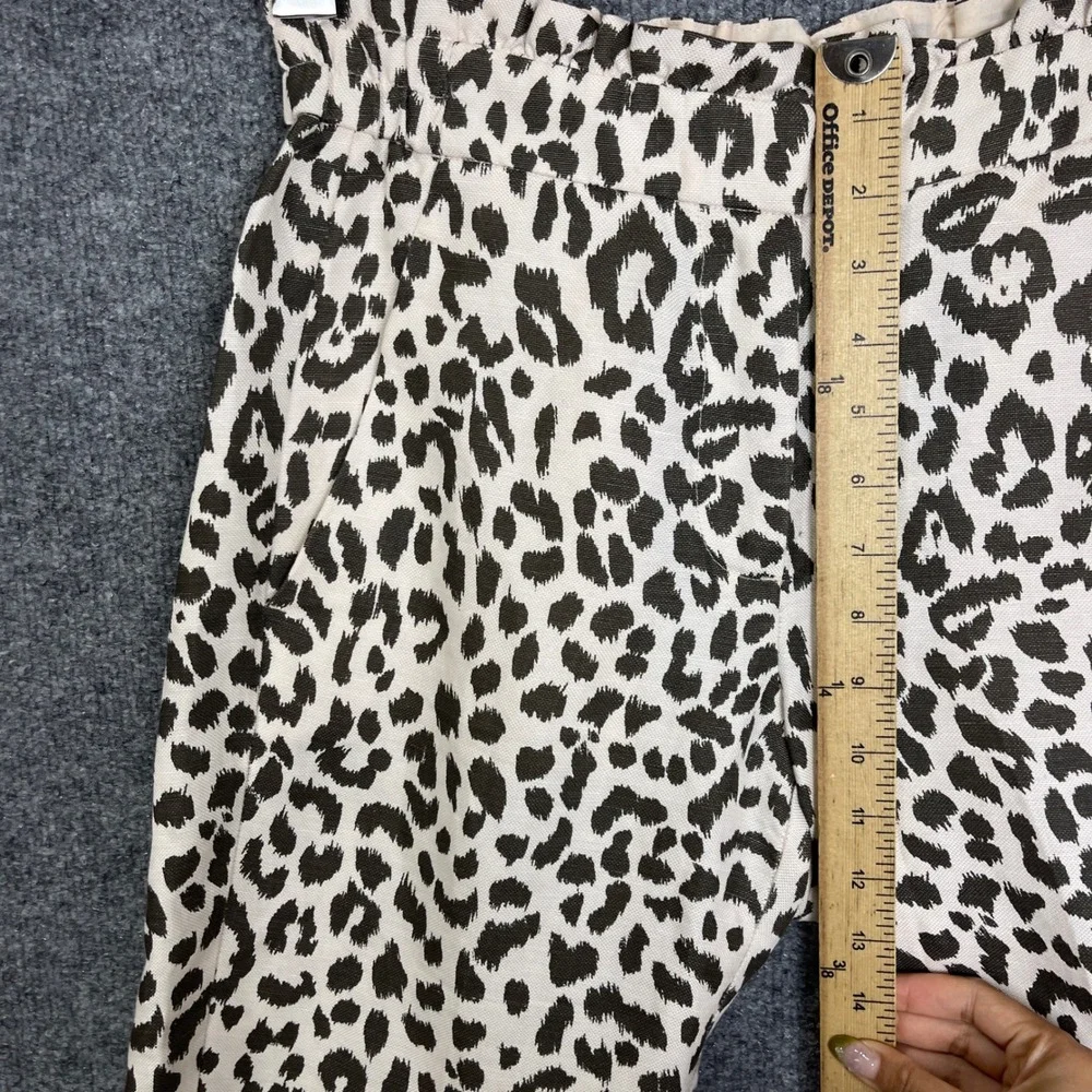 J. Crew Pants Womens 2 Cream Leopard Print Excellent High Rise Paperbag Waist
